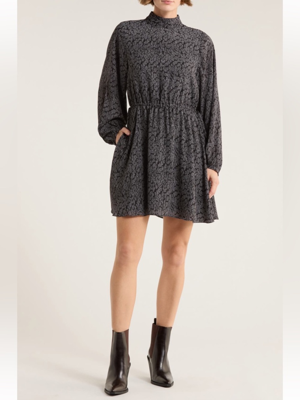 10 Crosby Derek Lam Briar Long Sleeve Fit & Flare Dress In Grey Pebble
